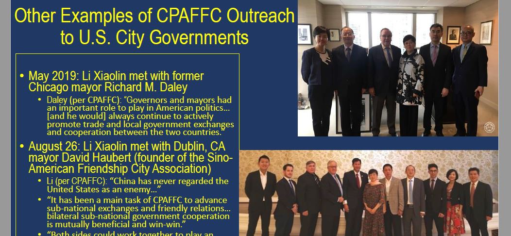 US: For further on Chinese People's Association for Friendship with Foreign Countries efforts  to influence US through subnational bodies, see  https://jamestown.org/wp-content/uploads/2019/09/Dotson_Presentation.pdf?x28725 https://jamestown.org/program/china-explores-economic-outreach-to-u-s-states-via-united-front-entities/