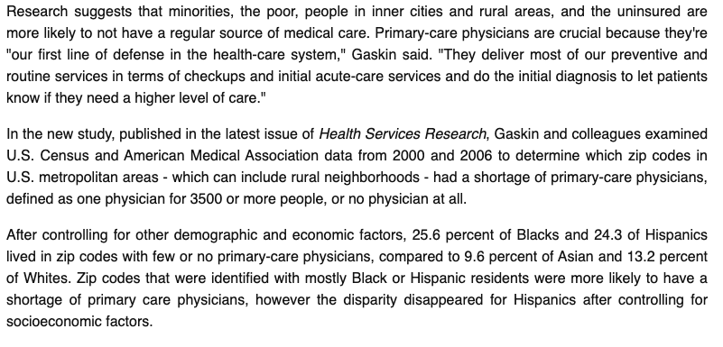 1. Healthcare is segregated...Like AmericaWhite people have more access to healthcare. It's just a fact.Health facilities are disproportionately closing in minority communities. A John Hopkins study shows that black people are 2x more likely to live in a "healthcare desert."