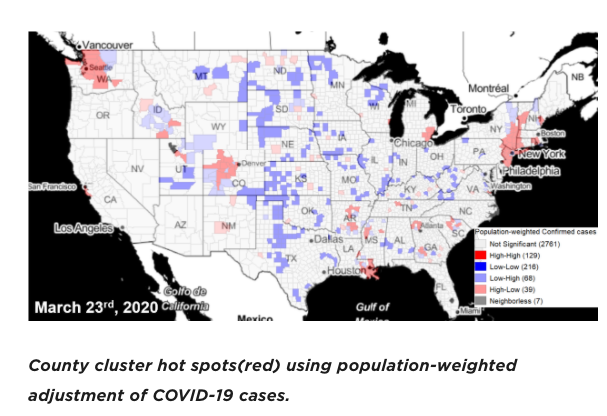 4. Coronavirus is racist.The media focuses on NY & Cali because of the raw numbers, but when the Univ. of Chicago's Spatial Data Science team weighted "hot spots" by population, places where black people live were hit the hardest....We think (I'll get to this later)