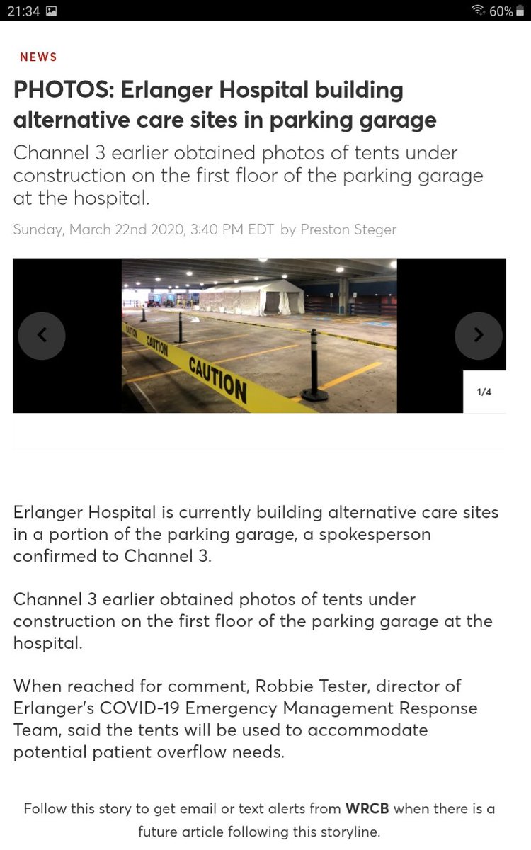 Erlanger. The pride of the Southeast in medical care. The regions only level 1 trauma center.This is what they've done to the first floor parking garage. This is in preparation for overflow patients.