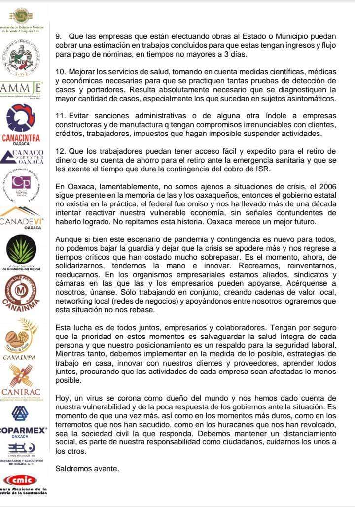 2021Oaxaca's tweet photo. LAS CAMARAS EMPRESARIALES DEL ESTADO DE OAXACA UNIDAS LEVANTANDO LA VOZ DEL EMPRESARIADO OAXAQUEÑO! https://t.co/lNSGQ9YmDV