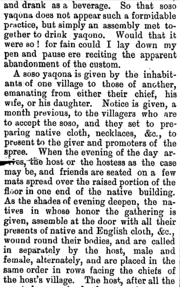 1875, NZ newspaper: Soso yaqona-ni-valagi. This kaivalagi was shook! that Fijians could get quite freaky. "Grog (alcohol) is handed around until not a sober individual exists. Then, oh night, in pity spread thy darkest mantle o'er the scene. Then immodesty and debauchery ensue"