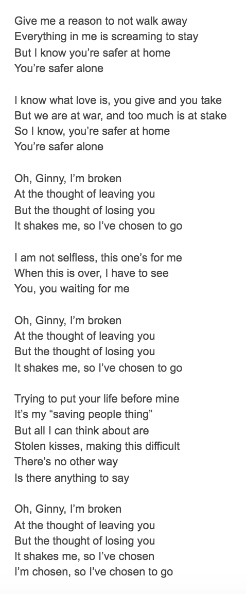 kirstyn on X: here are the lyrics to my new harry/ginny song chosen in  case you want 'em, and the link to my set icymi! #wrockfromhome    / X