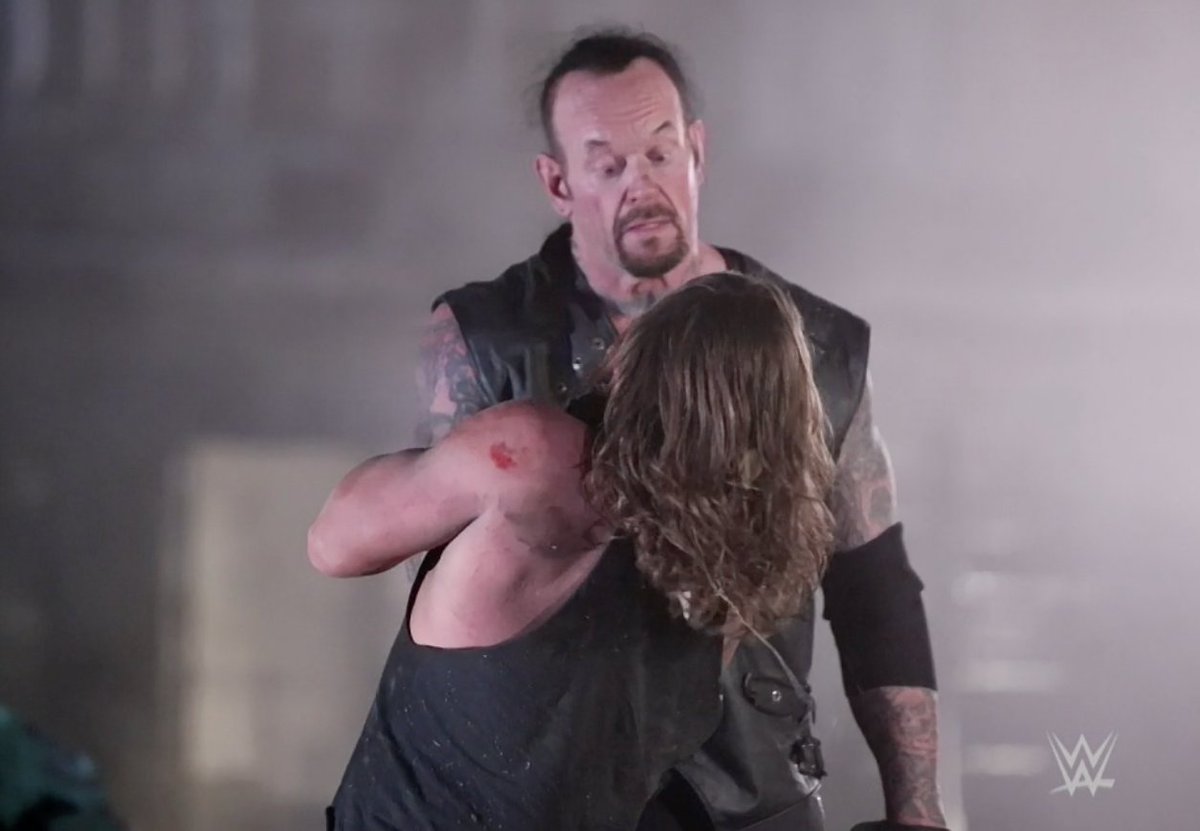 WWEGP's tweet photo. Your #WrestleMania Night 1 main event... an EPIC #BoneyardMatch short film that I couldn't take my eyes off. Kudos to all involved for creating something so spooky, so original &amp; so creative. Expertly produced and brilliantly performed by @AJStylesOrg &amp; @undertaker. LOVED IT https://t.co/ZQ1APv92fU