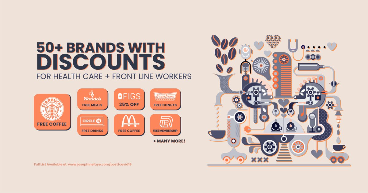 A great online resource of 50+ discounts and free offers for #HealthCare + #FrontLineWorkers created by local #Vancouverites 
Help them spread the word &amp; reach their goal of adding over 100 brands that are supporting our health care community! #Canada #US 
josephinefaye.com/post/covid19