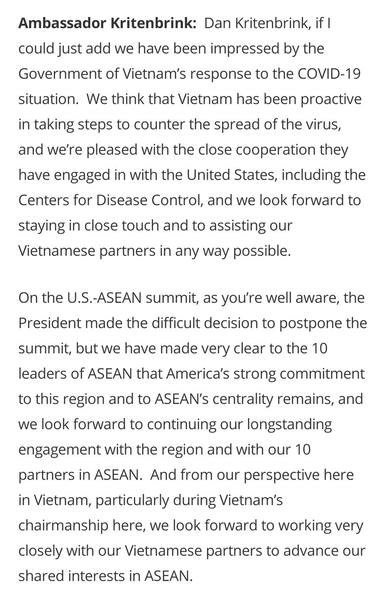 14/ Ambassador to Vietnam Dan Kritenbrink: https://www.state.gov/transcript-of-the-telephonic-briefing-with-u-s-navy-admiral-and-commander-of-the-u-s-pacific-fleet-john-c-aquilino-and-u-s-ambassador-to-vietnam-daniel-j-kritenbrink/