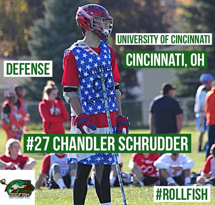 iowadogfish's tweet photo. Next up we have #27 Chandler 
Schrudder from Cincinnati, Ohio. 

Chandler attended University of Cincinnati and will play defense for the fish this year. Chandler is also the founder of Limitless Lacrosse. 

Welcome Chandler! 

#Iowa 
#RollPride 
#IBLA https://t.co/97nI06KVF4