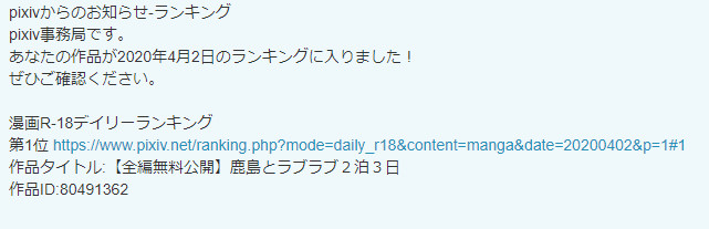 今pixivにアクセスして気づいた……ランキング入ってたんだな～ありがとうございます🥳👍 