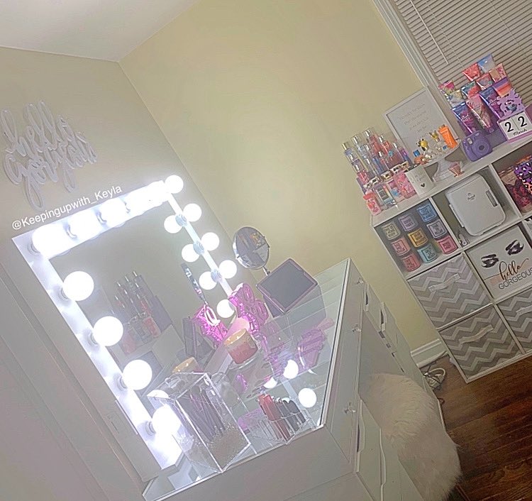 Love how my vanity room is coming along ‼️ #VanityRoom #MakeOver 💜💜💜 #MakeUpRoom #GlamRoom #GlamRoomGoals #BeautyRoom #GirlCave #Purple #PurpleMakeup #VanityInspo #VanityInspiration #Vanity #VanityMirror #VanityTable #VanityDecor #VanityRoomGoals #DIY #DoItYourSelf