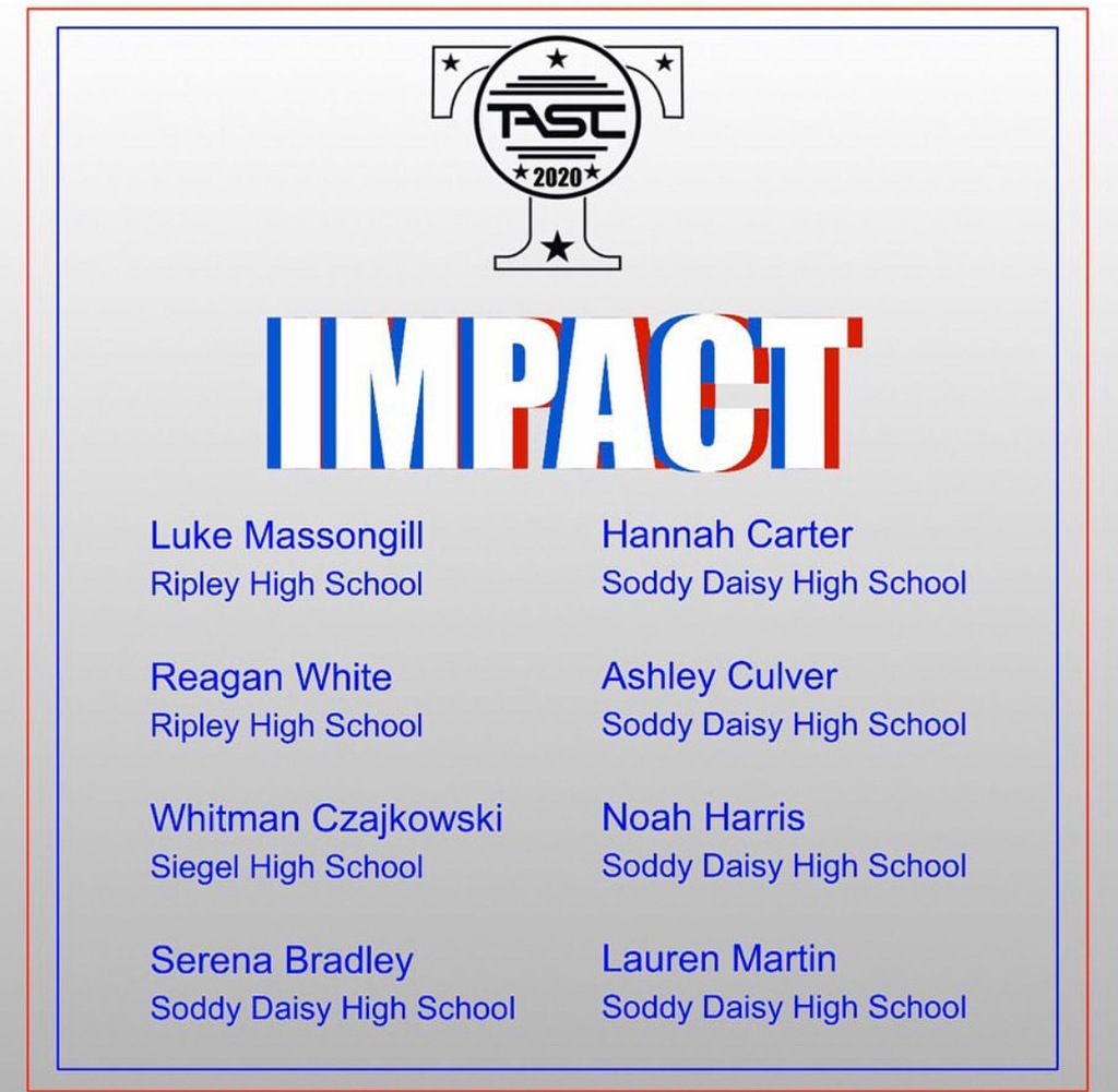 RipleyHighTN's tweet photo. Big Congratulations to Luke Massongill and Reagan White for earning the IMPACT award from TASC.
#RipleySCA  #TASC https://t.co/T6FJUQdhh6