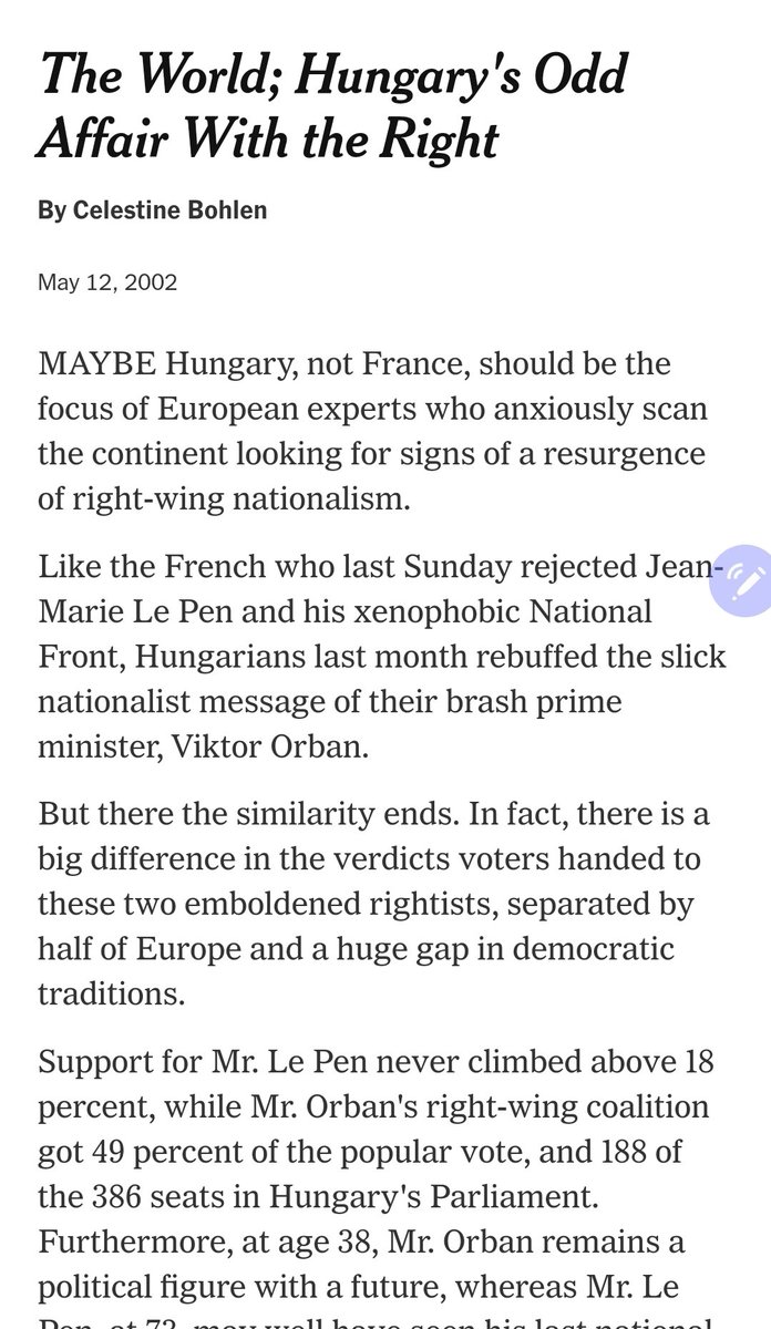 New York Times wrote a puff piece about Orban in 2002