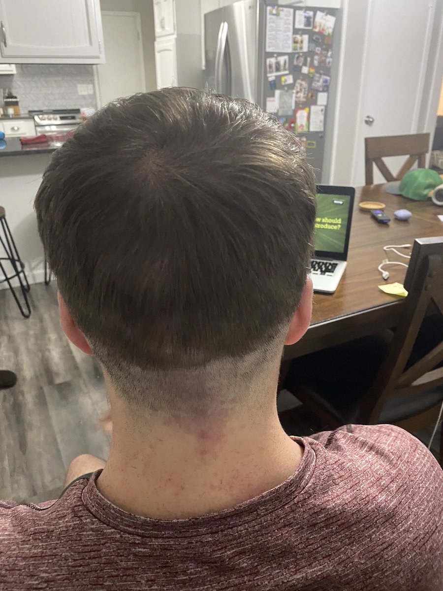 BrandonFromIowa's tweet photo. After a couple shots last night, @efisher97 and I thought it was time for a hair cut. Oh boy, were we wrong. #CoronaCut #SickFade https://t.co/ihlvfnW1JH