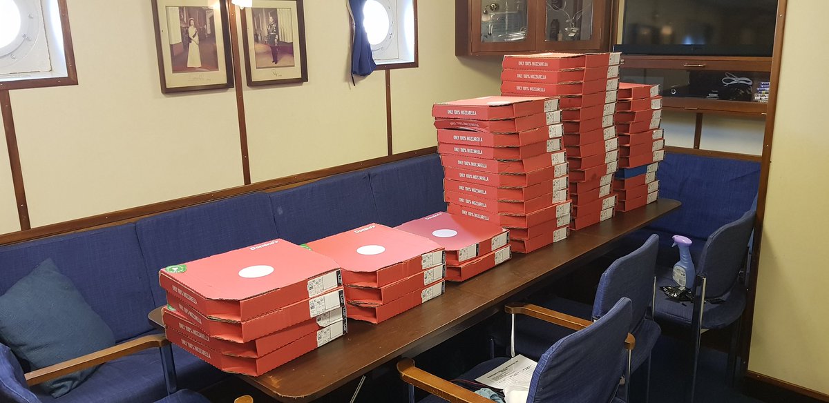 HMSCattistock's tweet photo. #PreppingForOST Nearly there.. Galley sports next (cleaning the kitchen) so only one thing for it.. takeaway pizza 🍕. T-14 hours to go #FollowOurOST #Crew6Mavericks https://t.co/onJI6VdP8s