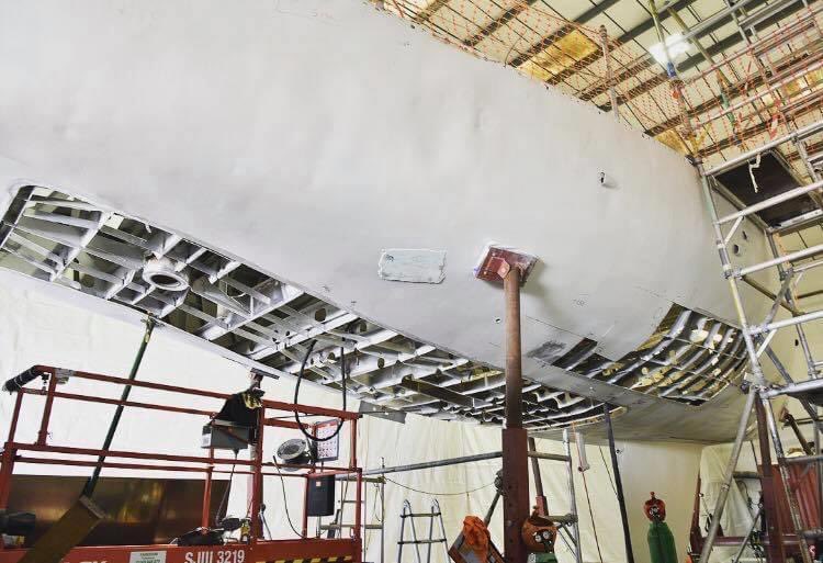 During #Maiden's 2017 refit, much of the original aluminium hull (that carried <a href="/TracyEdwardsMBE/">Tracy Edwards</a> and crew to victory in the 1989/90 Whitbread) had to be replaced due to extensive corrosion.