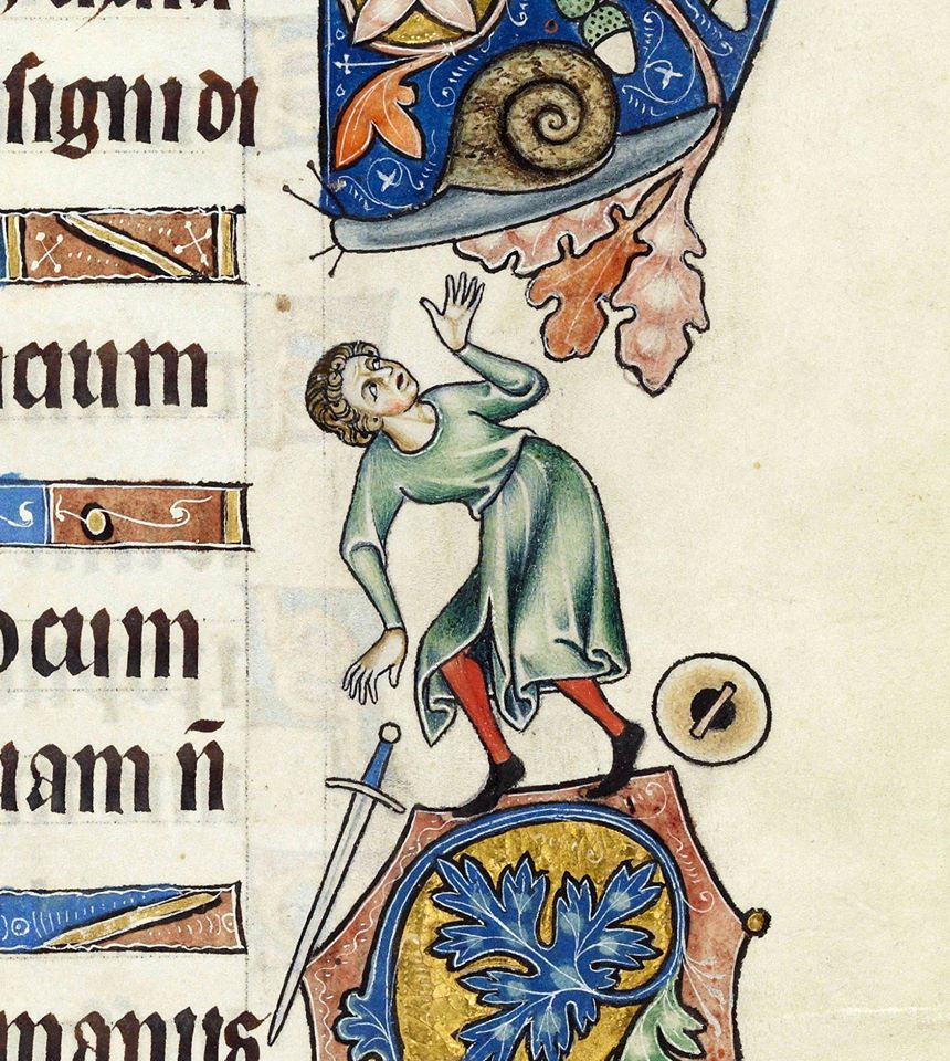Snail attacks were briefly The Hot Thing in Medieval European Art, then they were old news and only briefly resurfaced at the end of the 1400s.(Bodleian Library, MS Douce 366, f. 109r)