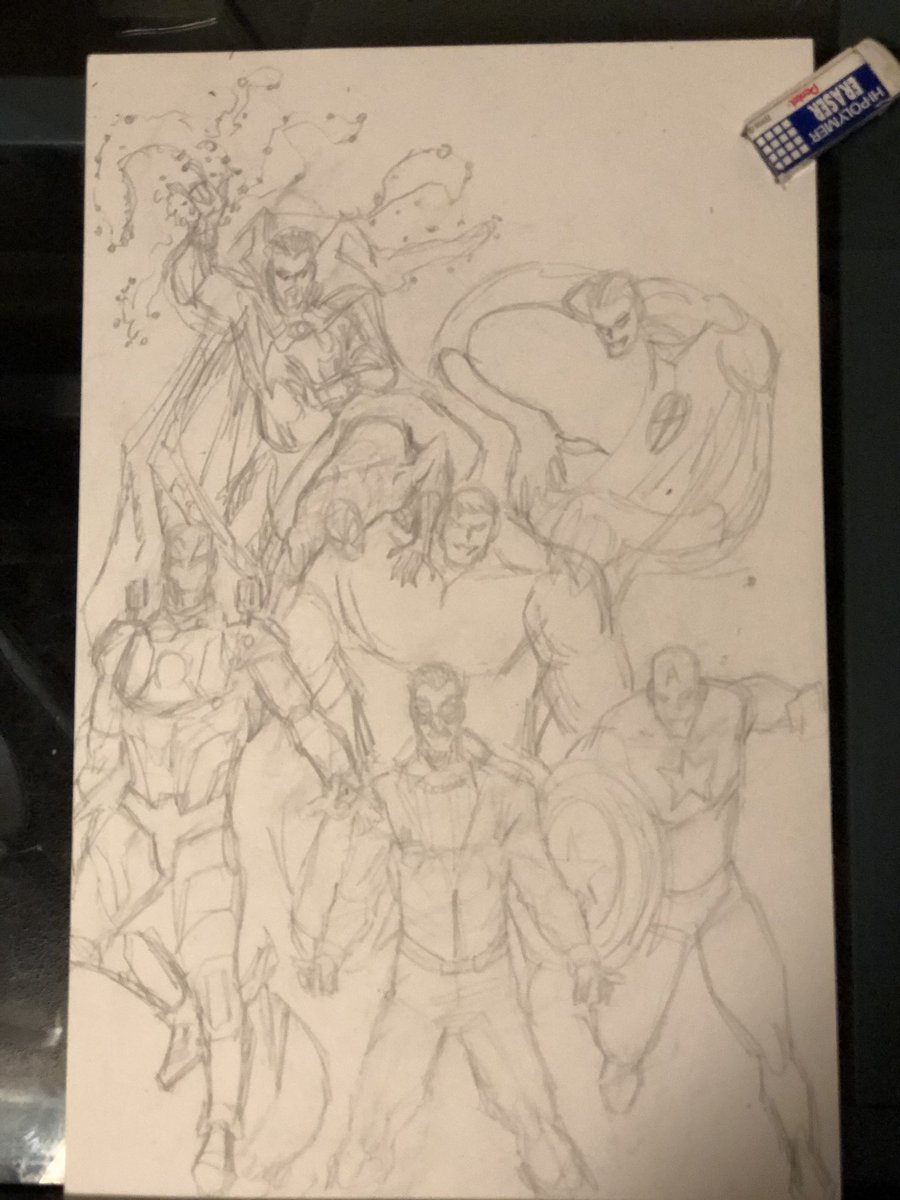 @Demonpuppy your student has advanced a little once more 🤘🏽✍🏽‼️ #stanlee #mrfantastic #hulk #spiderman #CaptainAmerica #ironman #drstrange #seniorproject #comics #comicart #comicartist #pencils #marvel #ripstanlee