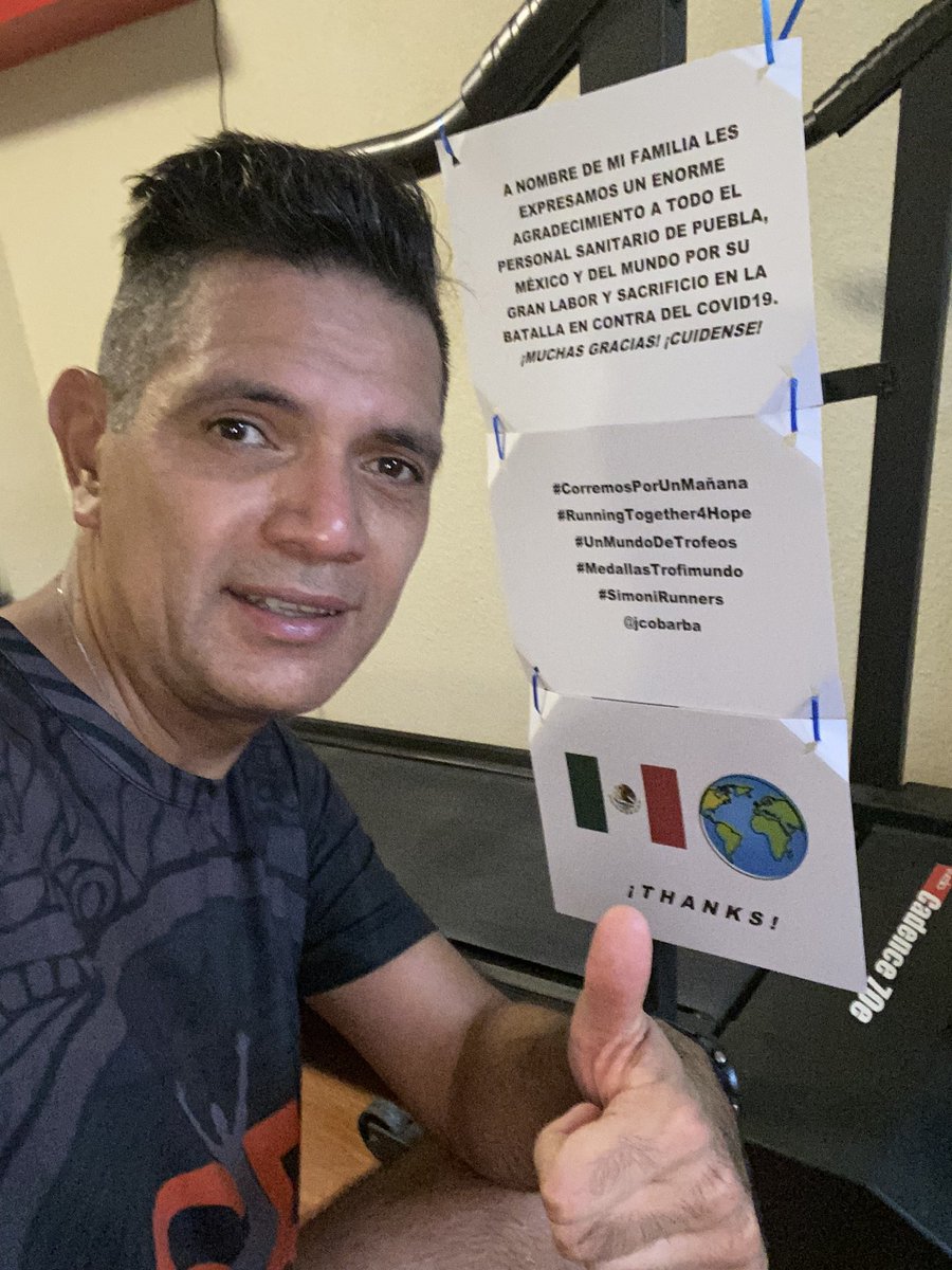 jcobarba's tweet photo. He cumplido los 10k acompañando a @GermanSilvaMEX en su ruta de Maratón en banda apoyando desde aquí al personal sanitario 😷de Puebla, México 🇲🇽 y el mundo 🌎 que lucha contra #Covid19 🦠 #CorremosPorUnMañana #RunningTogether4Hope #UnMundoDeTrofeos #MedallasTrofimundo https://t.co/fsC9aISleW