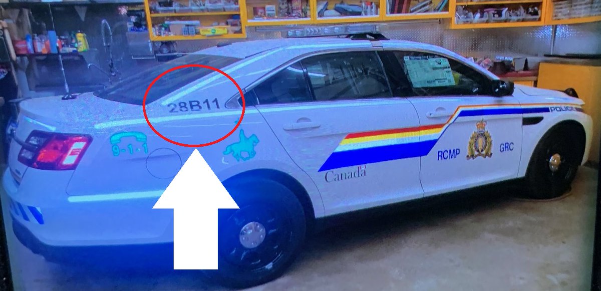 #Colchester: Gabriel Wortman may be driving what appears to be an RCMP vehicle &amp; may be wearing an RCMP uniform. There's 1 difference btwn his car and our RCMP vehicles: the car #. The suspect's car is 28B11, behind rear passenger window. If you see 28B11 call 911 immediately.