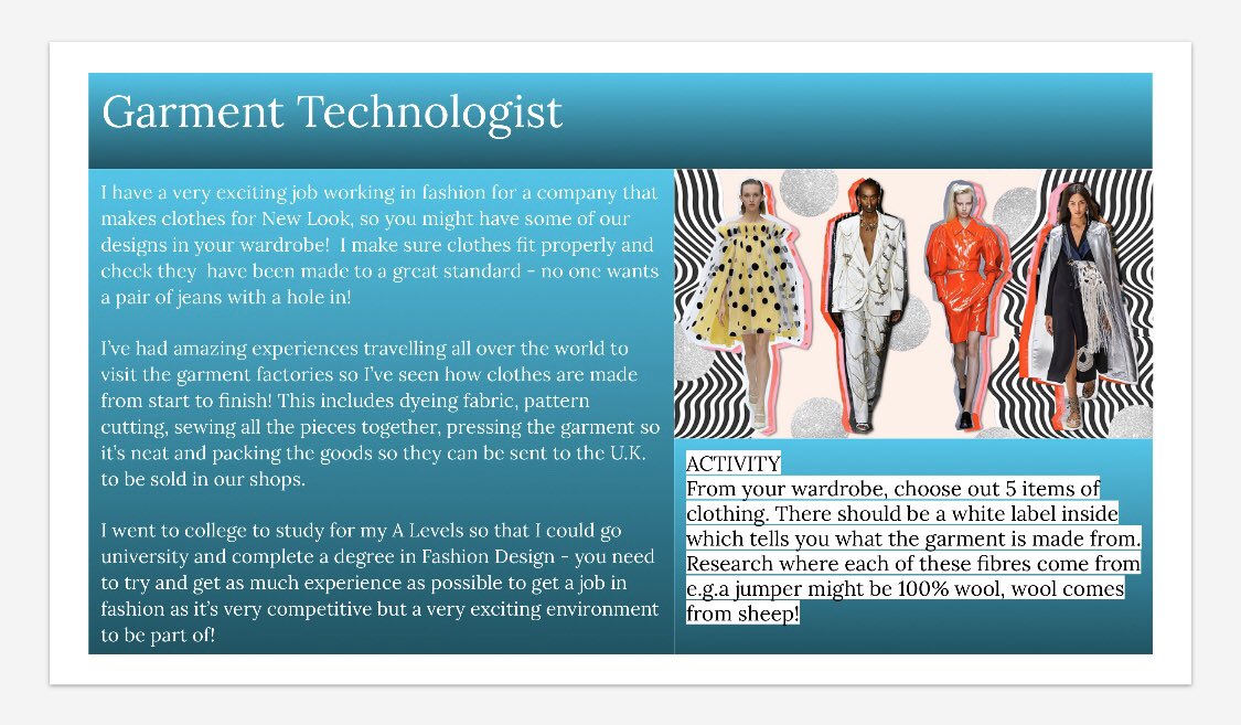 VIRTUAL CAREERS WEEK ✨
I’ve developed an online careers week for Year 6 that includes over 30 different jobs 😊. Each job has a slide &amp; matching activity to build a ‘portfolio’. All included in the Dropbox below! 
#PrimaryRocks 

dropbox.com/sh/hhts1snc6wa…