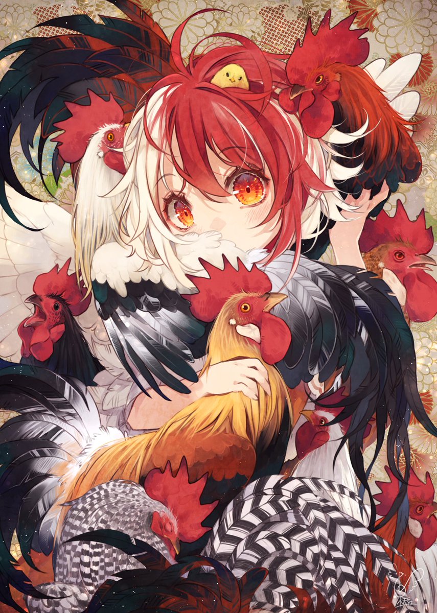 庭渡久侘歌 「群鶏図 」|東天紅🐔例大祭き42abのイラスト