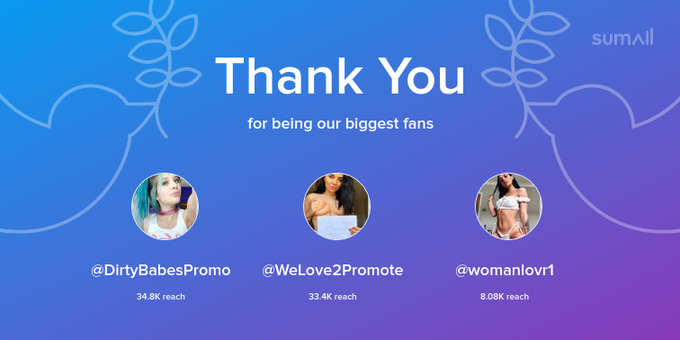Our biggest fans this week: DirtyBabesPromo, WeLove2Promote, womanlovr1. Thank you! via https://t.co/sOOu5GMxK9<a href="/tag/findom"class="tags"><span>#findom</span></a><a href="/tag/paypigwanted"class="tags"><span>#paypigwanted</span></a><a href="/tag/moneymiss"class="tags"><span>#moneymiss</span></a>