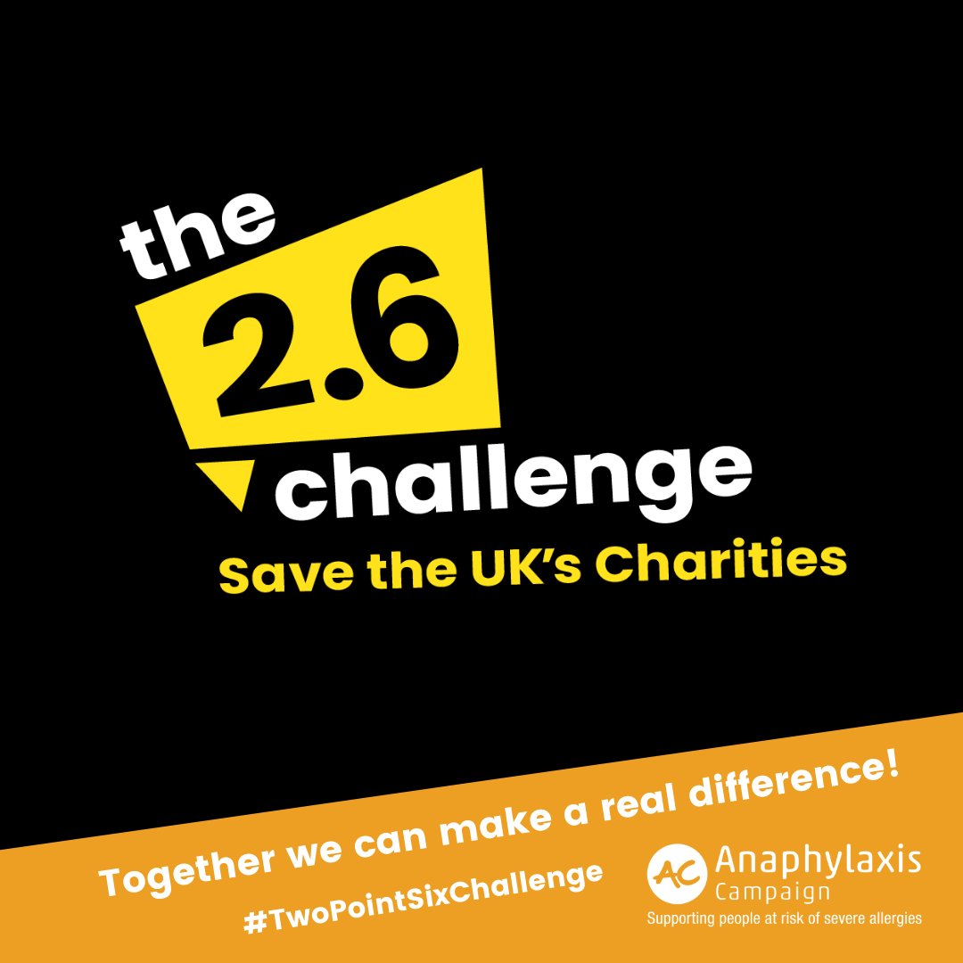 AnaphylaxisUK's tweet photo. Can you join the 2.6 'Save our charities' challenge on 26/4? 

Covid-19 has meant many fundraising events are cancelled. #TwoPointSixChallenge has been designed to support charities such as ours, so we can support people across the UK.

Go to https://t.co/ZXOCqfbTNi https://t.co/K7aDaSvSPI