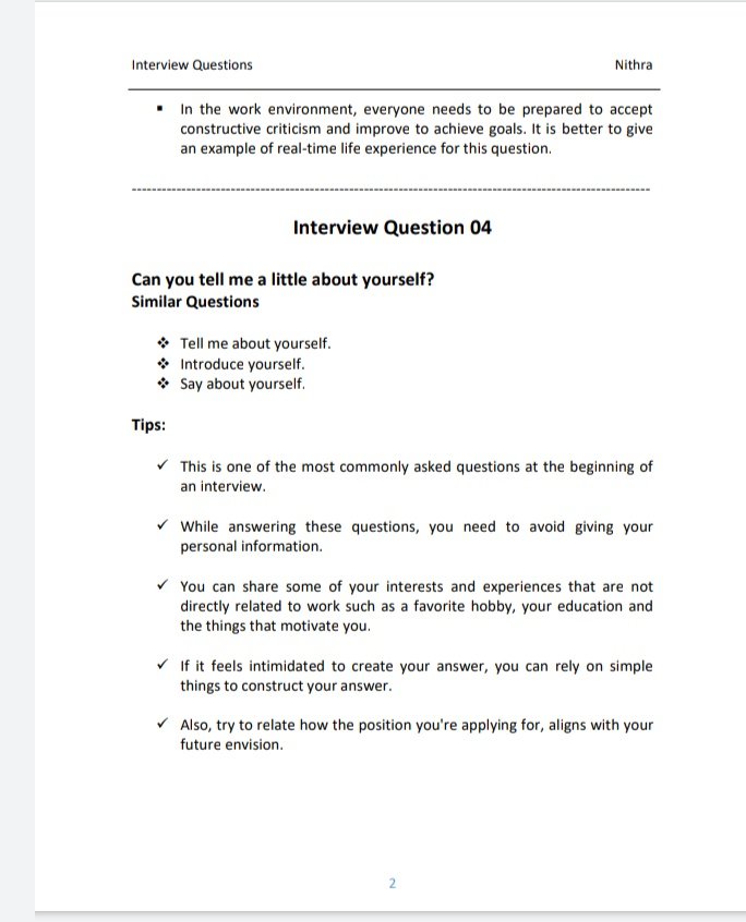 Question 14. Do you have any questions? Yes.# How much time do I have?# Do you see my skills contributing to this company?# Do you think I'm qualified for this job?# How soon could I start?*This Could Help You One Day. I wish you all the best this year. 