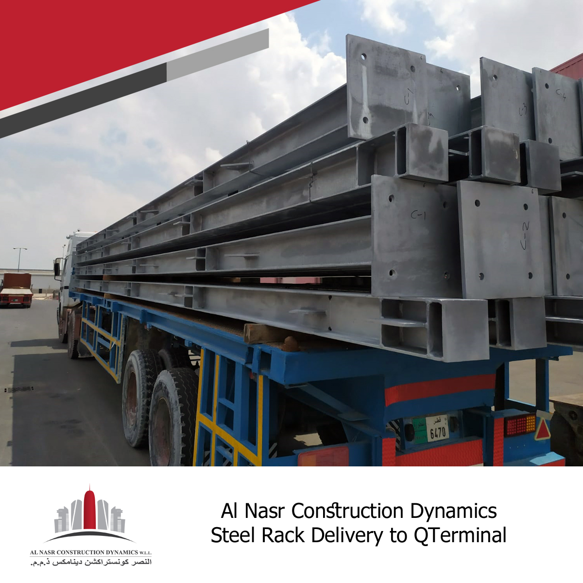 NasrWll's tweet photo. Al Nasr Construction Dynamics has successfully delivered to Qterminals the steel "racking" of the reefer container stacks for CT2. 

#AlNasrConstructionDynamics #ANCD #Qterminal #SteelWorks #SteelDivision #SteelRacking #QatarCompanies #Construction #Doha #Qatar https://t.co/agUPmi8LzI