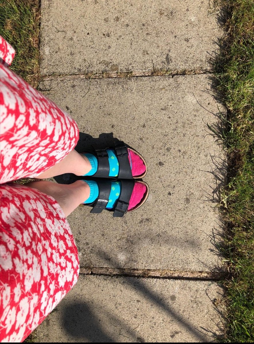 NMNI Programming Development Officer  @cailinlynn with a controversial combo "I wear them travelling, on planes, trains, long car journeys, all through the summer, now they're my homeworking shoe. I wear all kinds of socks, the more colourful and garish the better."