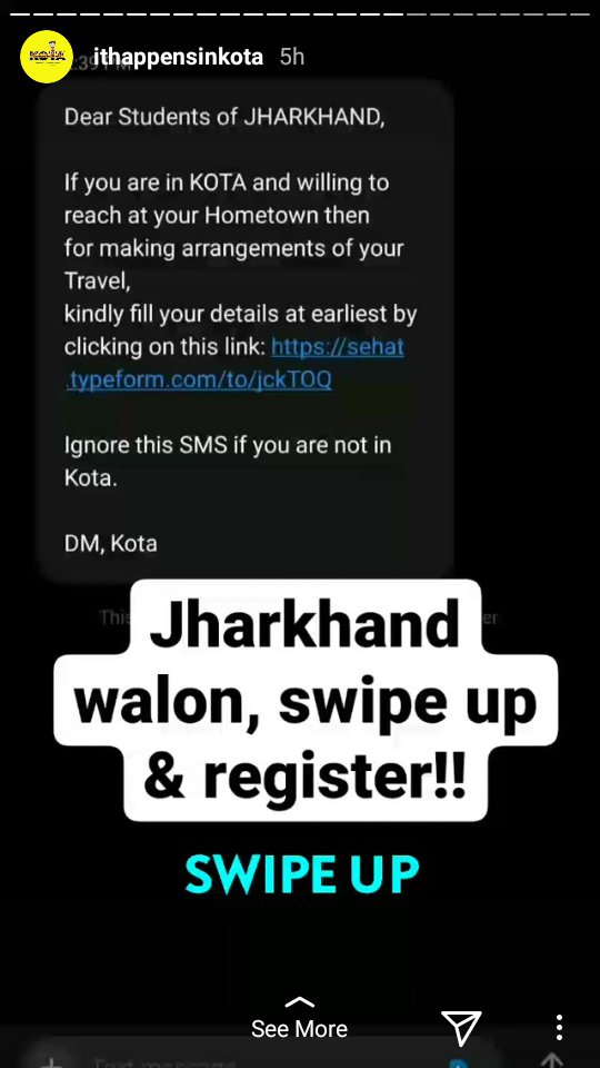 itsmeABHI77's tweet photo. All the students of Jharkhand who are stranded in kota. It's time to come home
Link to fill the form :-https://t.co/Pr23jdBZP1
#ihoik #sendUshomeback #Jharkhand #StudentsNeedMediaSupport https://t.co/YCkPwjyoQ3