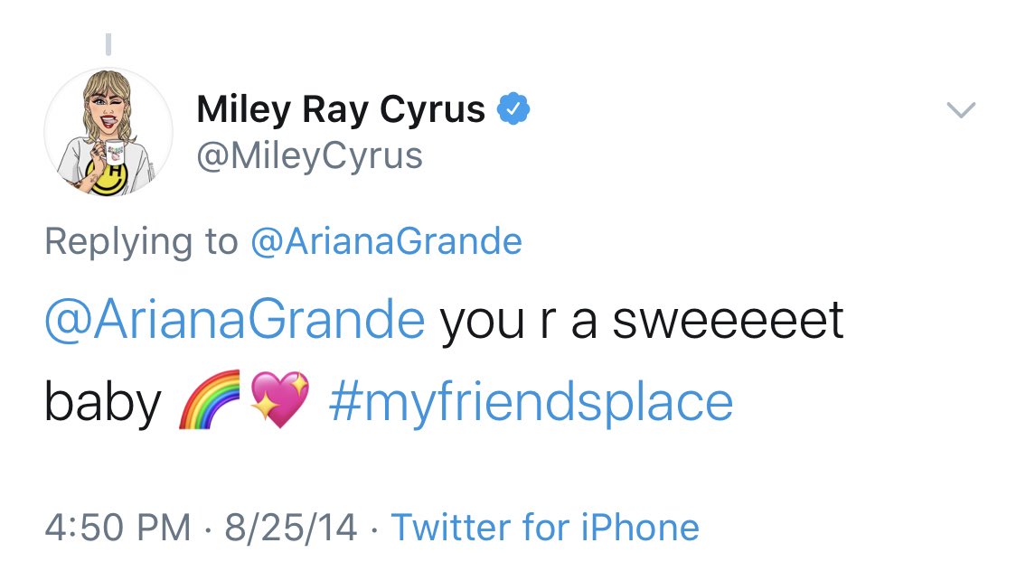 after the vma’s, ariana supported miley’s campaign for my friend’s place, and miley sent her a bouquet of flowers 