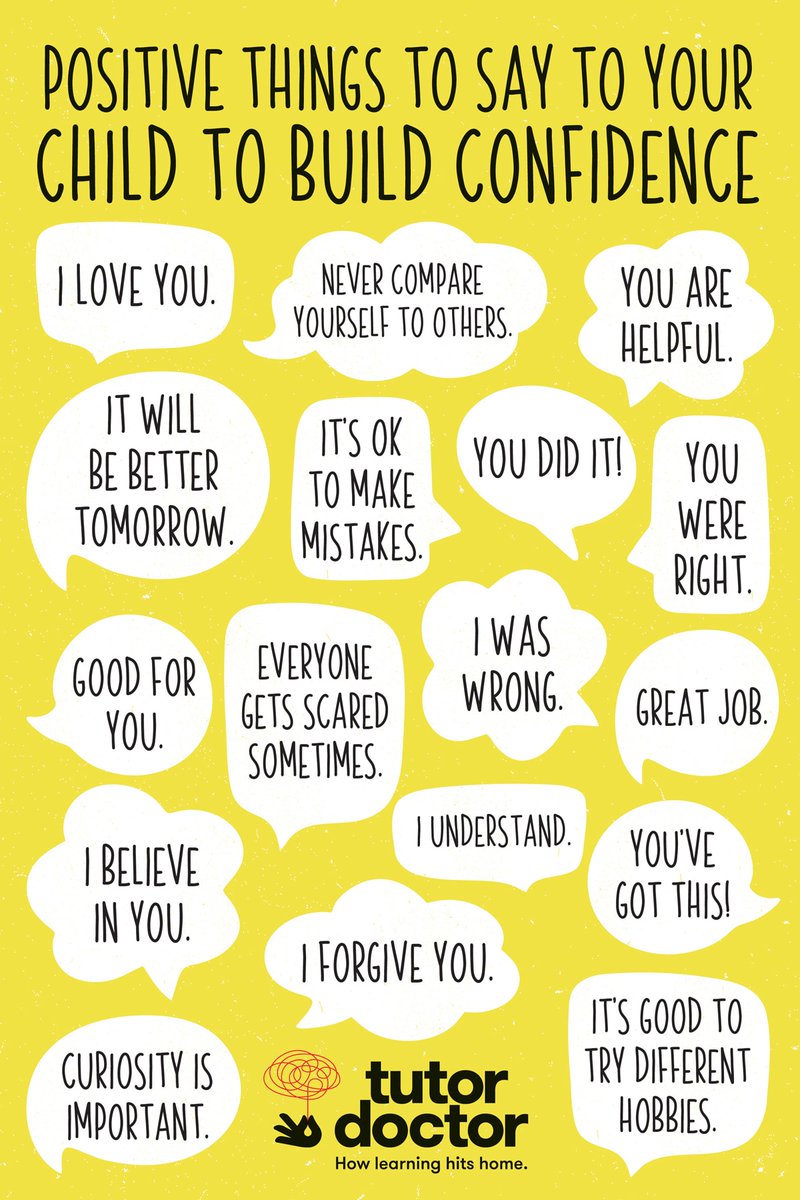TutorDoctorDavi's tweet photo. Providing positive reinforcement to children is a key component of #confidence building. What positive phrases do you say to your kids? Comment below 👇 #PositiveReinforcement https://t.co/74homYCpvv