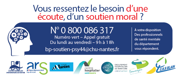 #Confinement: une ligne dédiée pour écouter, soutenir et orienter. Vous souffrez de troubles liés au stress, à l’angoisse ou à la solitude: des professionnels de santé mentale vous répondent. <a href="/nantesfr/">Ville de Nantes</a> <a href="/ars_pdl/">ARS Pays de la Loire</a> #Nantes #Covid-19fr