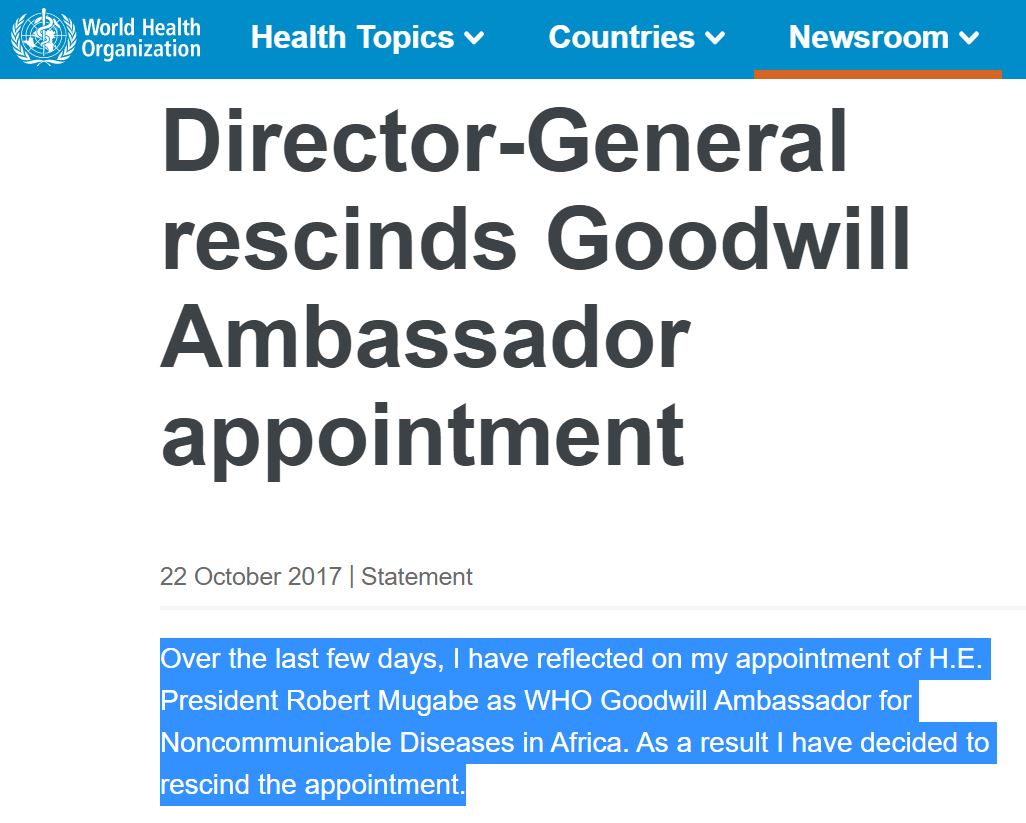 2)Tedros Adhanom, former Ethiopian health & foreign minister, became WHO chief after promising reform.Months later he appointed Robert Mugabe (of all the people) as the “WHO Goodwill Ambassador.”Tedros rescinded this decision under int’l pressure.(h/t  @sdehghanpour)