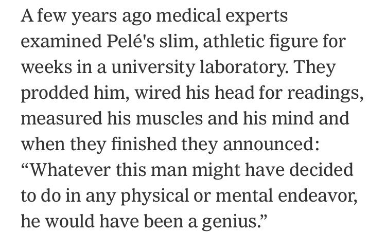 MEDICAL TESTSMedical exams conducted on Pelé revealed that he was a genetic freak & comete anomaly. Pelé's heart when he is training, beats 56 to 58 times a minute. The heart of an average athlete in training beats 90 to 95 times a minute.