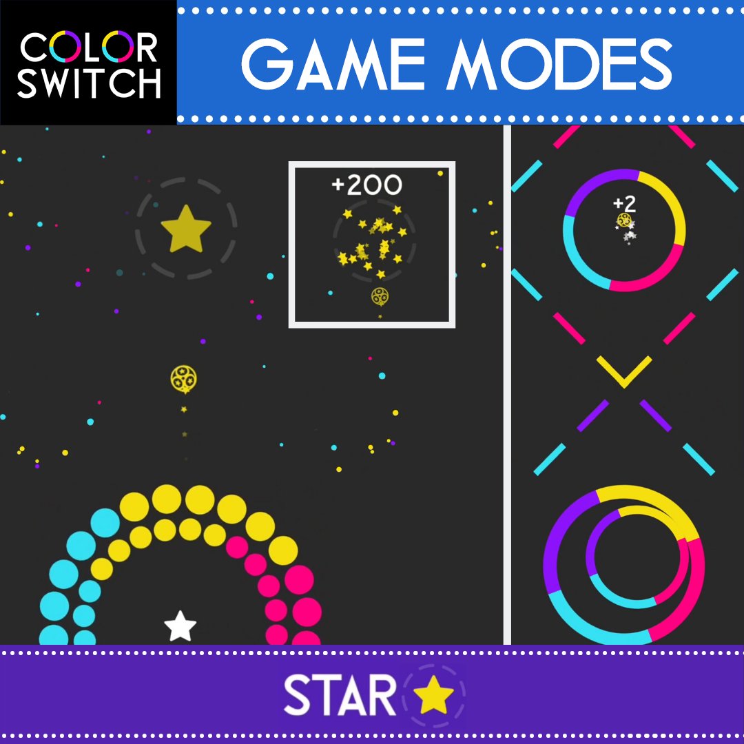 ColorSwitch's tweet image. STAR

The Rockstar of all modes! 👨‍🎤

Every star you gain gets you closer to the SUPERSTAR! 🌟

60 Stellar levels &amp;amp; Endless Mode available⭐

Download 30+ Modes FREE at colorswitchworld.com

#ColorSwitch #ColorSwitchModes #StarMode #SuperStar