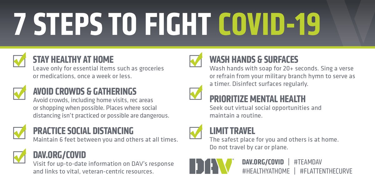 We've been told that all of us will eventually be exposed to #COVID19.

These seven simple steps can limit our own personal risk and help save the lives of others.

#HealthyatHome #FlattentheCurve #TeamDAV