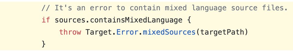 DreamingPiggy's tweet image. Any practice about Swift Package Manager, to write a Objc/Swift mixed framework which don't force user to use different module name ?
This "contains mixed language source files; feature not supported" still a big pain.
Xcode, Pods/Carthage supports this. Only you ?👻
#swiftpm
