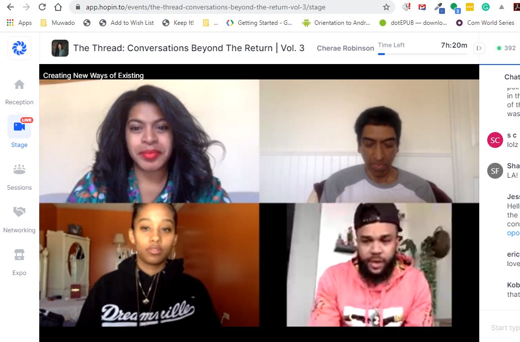niwaroll's tweet image. This @hopinofficial platform is really neat. Discovered it thanks to #TheThread - Conversations Beyond The Return - hosted by @sasyrae of @TstmkrsAfrica &amp;amp; you can legit host an entire online multiday festival here. Also, yes, that is @Jidenna in the bottom right corner.