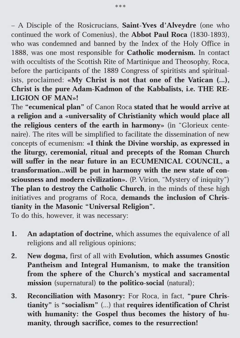 Excerpts from book "Paul VI beatified?" by Fr.LuigiVilla 1998 (pic)"a SuperChurch would rise from d darkness,which would integrate all religions thru a Council of national churches...in d name of humanistic unity...to proclaim d equality n d coequal dignity of all religions"