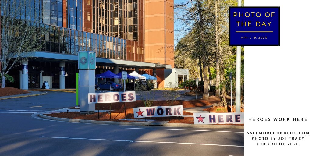 Photo of the Day - Heroes Work Here. These signs greet nurses and doctors as they arrive to work at Salem Health Hospital in Salem, Oregon. soo.nr/6ybU #salem #salemhealth #salemhospital #salemhealthhospital #covid19 #coronavirus #nurses #doctors #heroes