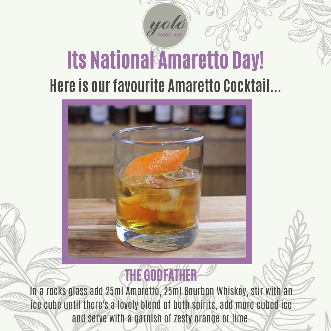 Its #NationalAmarettoDay

Our favourite cocktail here at YOLO is THE GODFATHER, we like to use Disaronno and Bulleit Bourbon in ours.

Why not try one yourself at home to celebrate the day with the flavor of amaretto. 

#amaretto #yolo #yolo_ponteland #quarentini