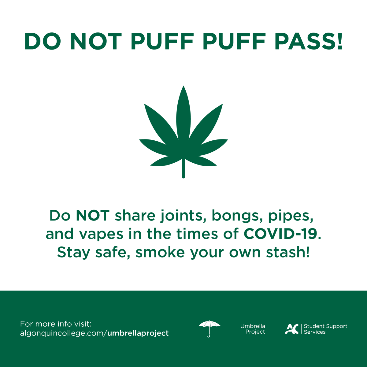 AlgonquinSS's tweet photo. Harm reduction tip from #ACUmbrellaProject:
Avoid sharing alcohol, blunts, vapes, joints, bongs,
or other drugs and paraphernalia, which transmit saliva from one person to another.
Learn more: https://t.co/tJdPAzB1G4
#StigmaEndsAtAC #StigmaEndsWithMe" https://t.co/Brc0rVm0oS