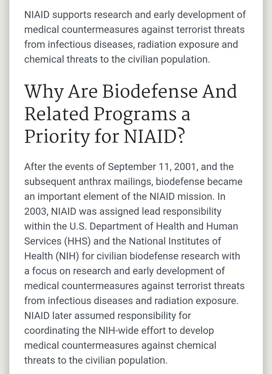 Don't believe me? Take a look at how NIAID itself defines it's "biodefense" work.  http://www.niaid.nih.gov/research/biodefense