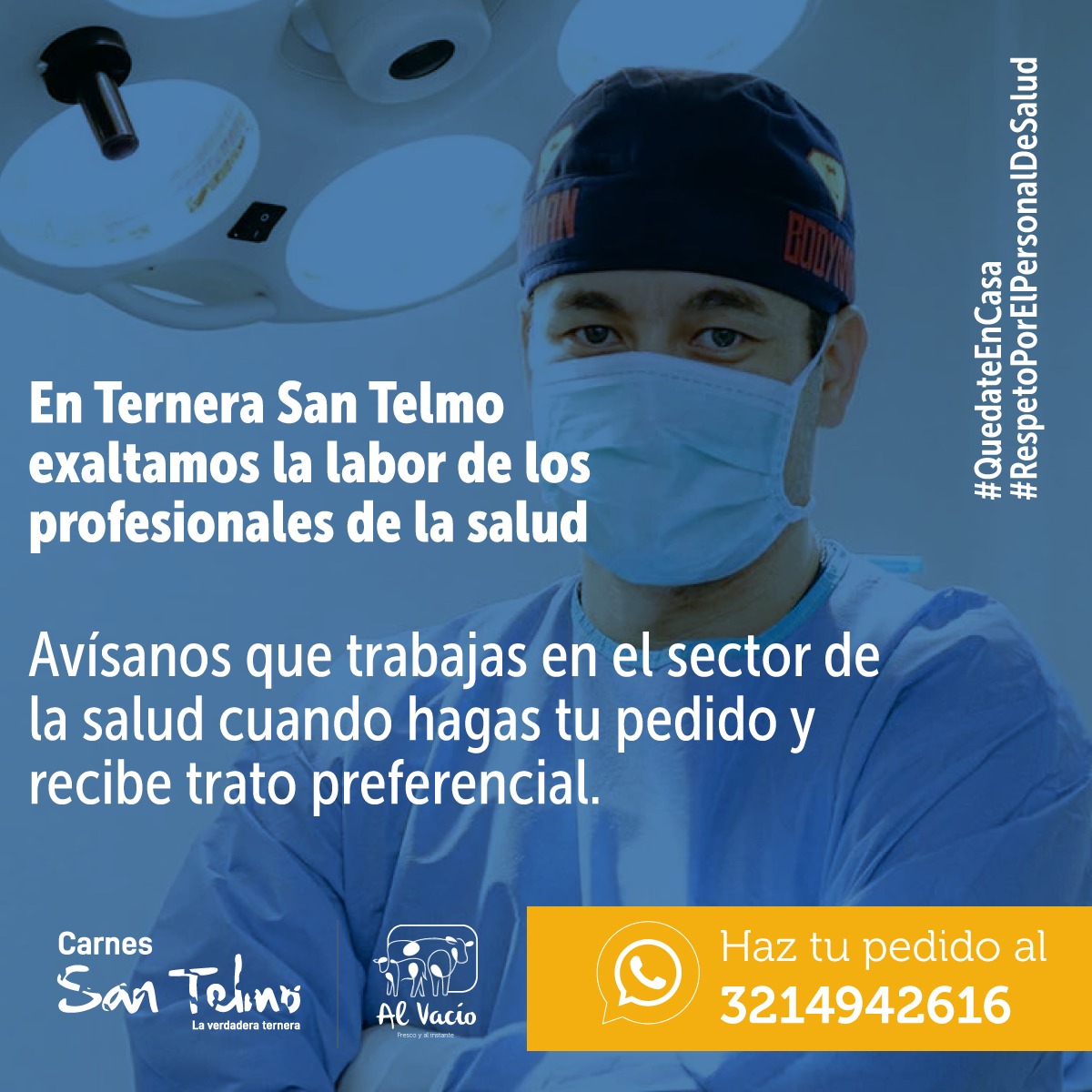 Queremos demostrar nuestra gratitud y respeto por todo el personal que labora en el sector de la salud. ¡Ustedes merecen sólo lo mejor! Déjennos saber que trabajan en el sector y reciban trato preferencial. Pedidos 3214942616