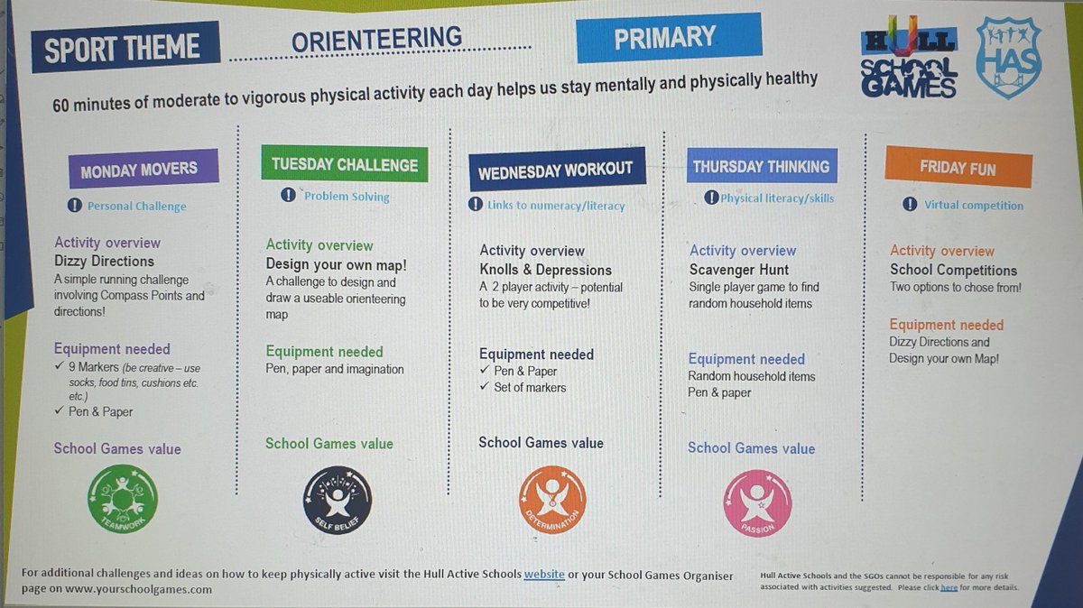 EpaTigers's tweet photo. We hope you've been keeping busy and active 🙃🏃‍♂️🏃‍♀️🙂

 Each day of this week look out for a new challenge thanks to @HullActiveSch. 

Check out what you'll need for each day below...

Week 1 > orienteering 
@DeltaEstcourt
#EPAsport #stayinworkout #stayhomestayactive https://t.co/c6mc6qNiUo