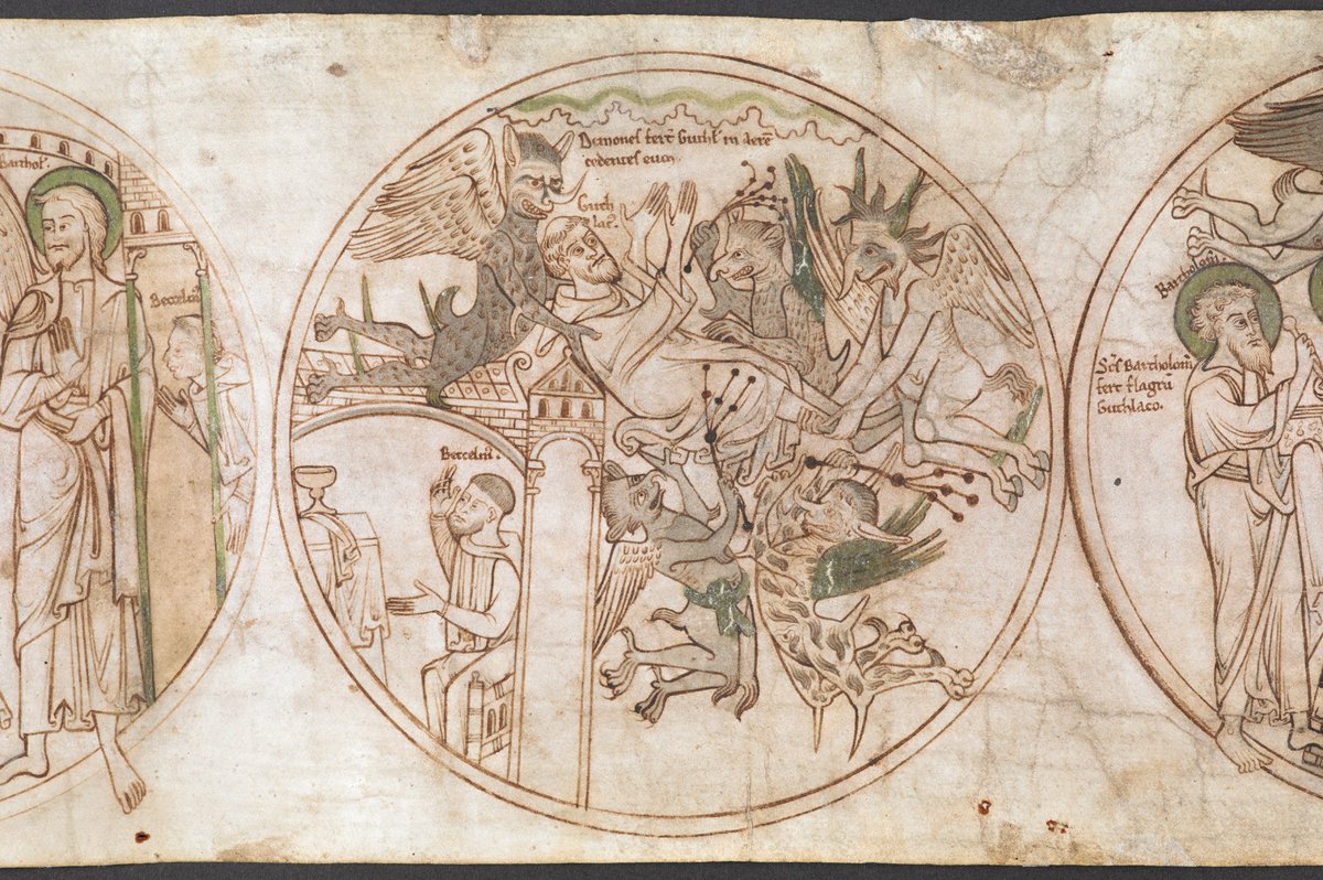 In his Life of St. Guthlac (8th c), Felix describes demons tormenting Guthlac as “...ferocious in appearance, terrible in shape with great heads, long necks, thin faces, yellow complexions...”. Here, it is the “yellow complexions” which are of interest. 8/Image: British Library