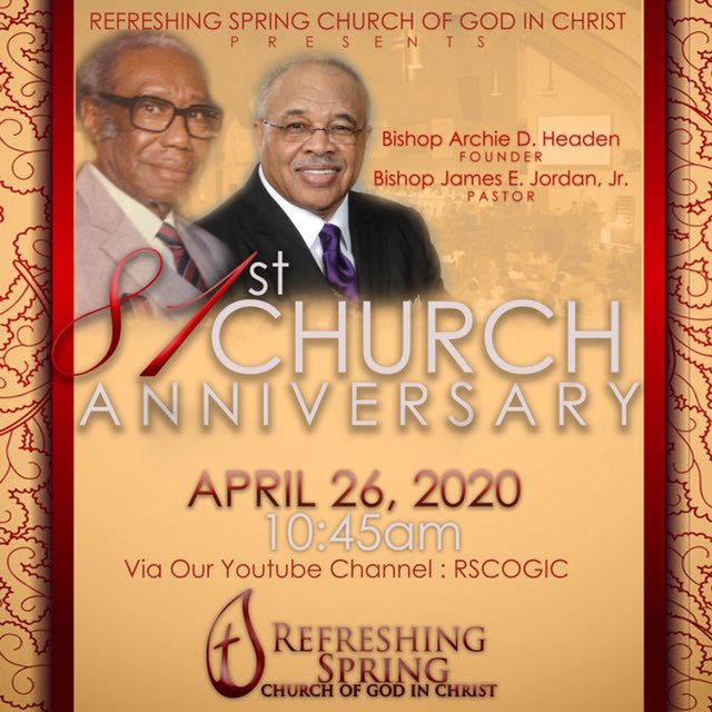 RSCOGIC's tweet photo. Join us next Sunday morning as we virtually celebrate our 81st Church Anniversary!!! #rscogic #SundayAtTheSpring #Praise #Preaching #Prayer #COGIC #COGICDMV #Riverdale #Maryland https://t.co/w0ZKcryORi