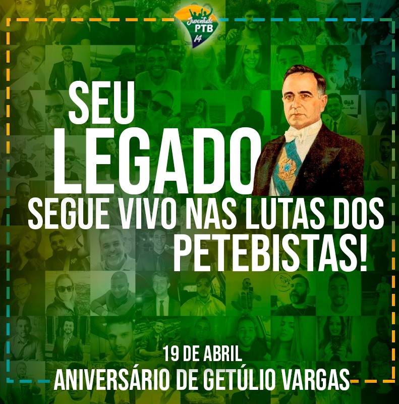jtccbrasil's tweet photo. ANIVERSÁRIO DE GETÚLIO VARGAS - 19 DE ABRIL

Celebramos nesta data o nascimento e o legado do maior estadista da história do Brasil, o Pres. Getúlio Vargas, fundador e patrono do PTB.

Seu legado segue vivo nas lutas dos petebistas!

#JPTBNacional #GetúlioVargas #PTB #Aniversário https://t.co/hI1MrVfYeT