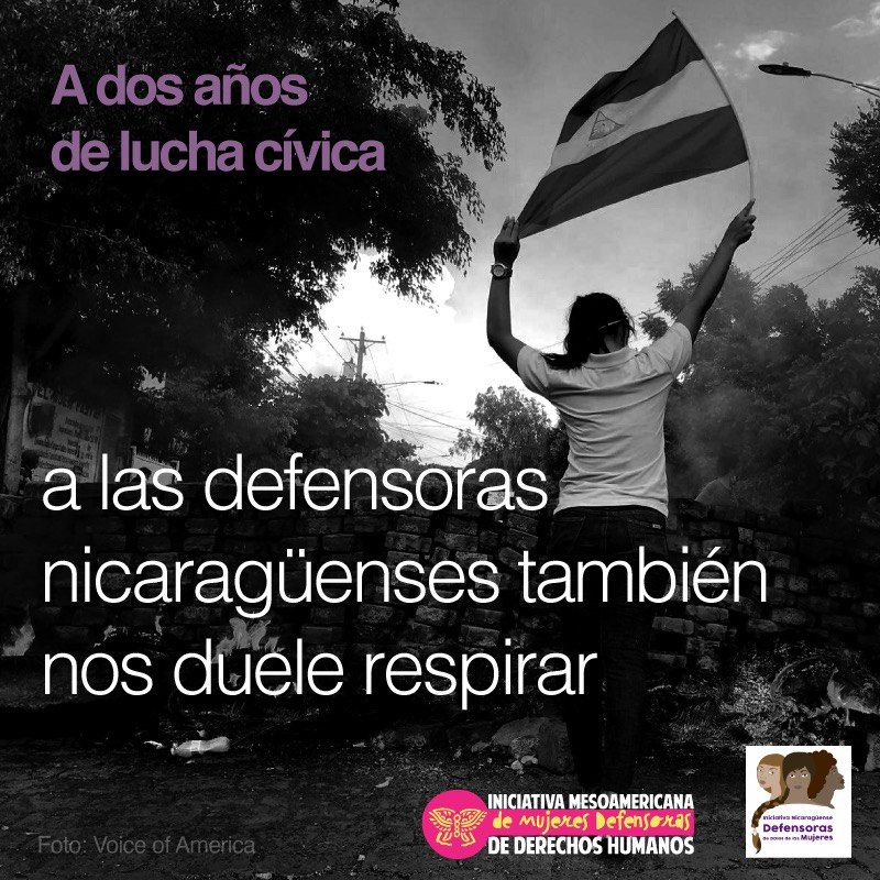 INDefensoras's tweet photo. A dos años de lucha cívica, a las #DefensorasNicas también nos duele respirar #QueLasLiberen #SomosAbril @NoEstamosSolas @IM_Defensoras @raceandequality @AIDefensorxs @ForstMichel @mbachelet @PauloAbrao https://t.co/s8Od1oG7Sv